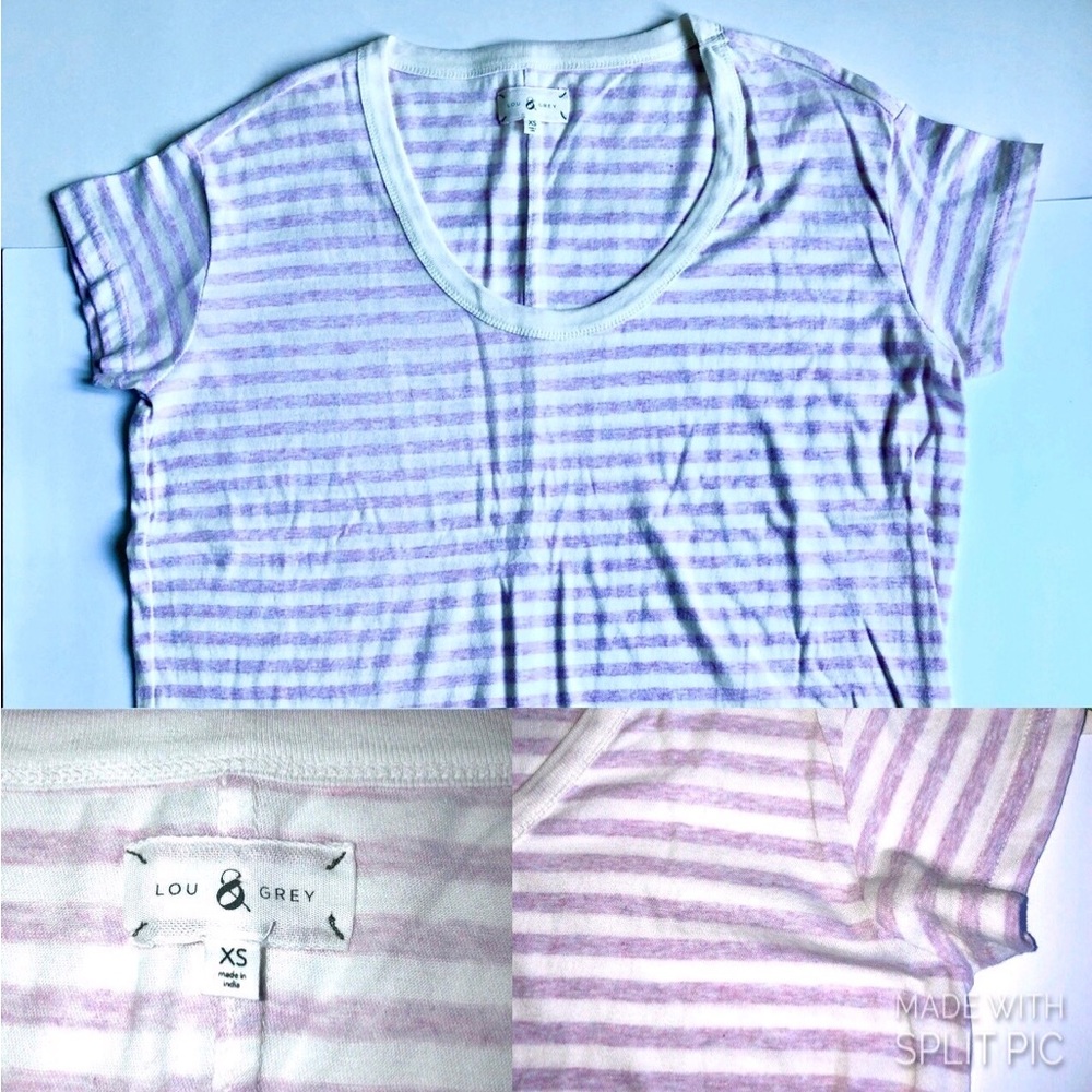 NEW LOU & GREY Tee Shirt XS White Pink Purple Stripes Women’s NWOT